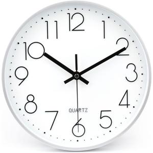 jomparis 10 Inch Silver Wall Clock Battery Operated Silent & Non-Ticking Wall Clock for Home Office Bathroom
