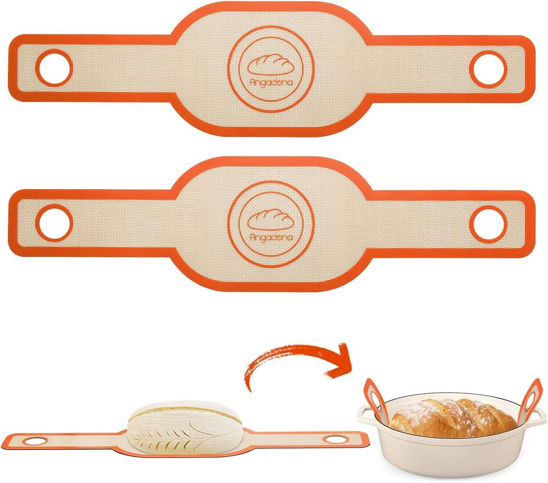 Silicone Bread Sling Oval. Non-Stick & Easy Clean Reusable Oval Silicone Baking Mat for dutch oven. With Long Handles Sourdough Bread Baking mat tools supplier Liner (Orange)