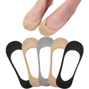 Toes Home No Show Socks Womens, Ultra Low Cut Liners Non Slip Footies for Flats Hidden Invisible Boat Summer 3 to 8 Pairs (6-9, 5 Pairs Nude+black+grey)