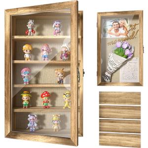 REFGY 16x9 Extra Deep Shadow Box Display Case with 4 Removable Shelves Large Wooden Shadow Box Frame for Figurines & Collectibles Deep Shadow Box with Magnetic Front Loading Door
