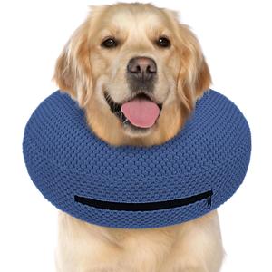 Supet Inflatable Dog Cone Collar for Dogs to Stop Licking, Dog Donut Collar After Surgery, Soft Pet Cone for Small Medium Large Dogs (L(Neck 12"-16"), Navy)