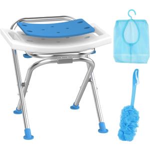 Folding Shower Chair for Inside Shower, Stainless Steel Foldable Shower Stool, 400lbs Portable Folding Shower Seat for Travel, Anti-Slip Small Shower Chair for Elderly Disabled Injured, White