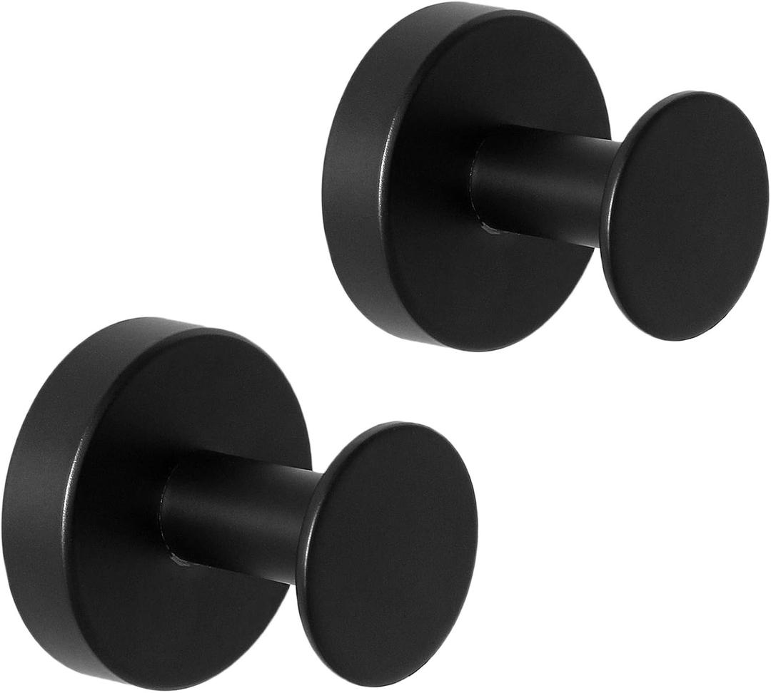 2 Pack Matte Black Robe Towel Hook, Wall Mount Stainless Steel Wall Hook, Heavy Duty Coat Hooks for Bathroom Kitchen Home Storage