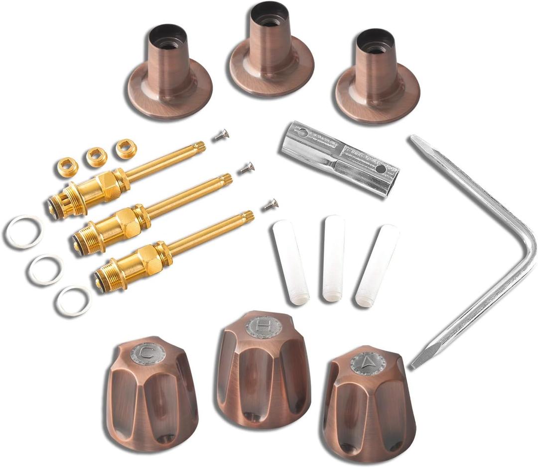 SENTO Bathtub and Shower 3 Handle Tub Trim Set for Price Pfister Faucets Bathtub Shower, Easy Installation, Heavy Duty Metal, Antique Copper