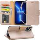 Arae Compatible with iPhone 13 Pro Max Case Wallet Flip Cover with Card Holder and Wrist Strap for iPhone 13 Pro Max 6.7 inch (Champagne Gold)