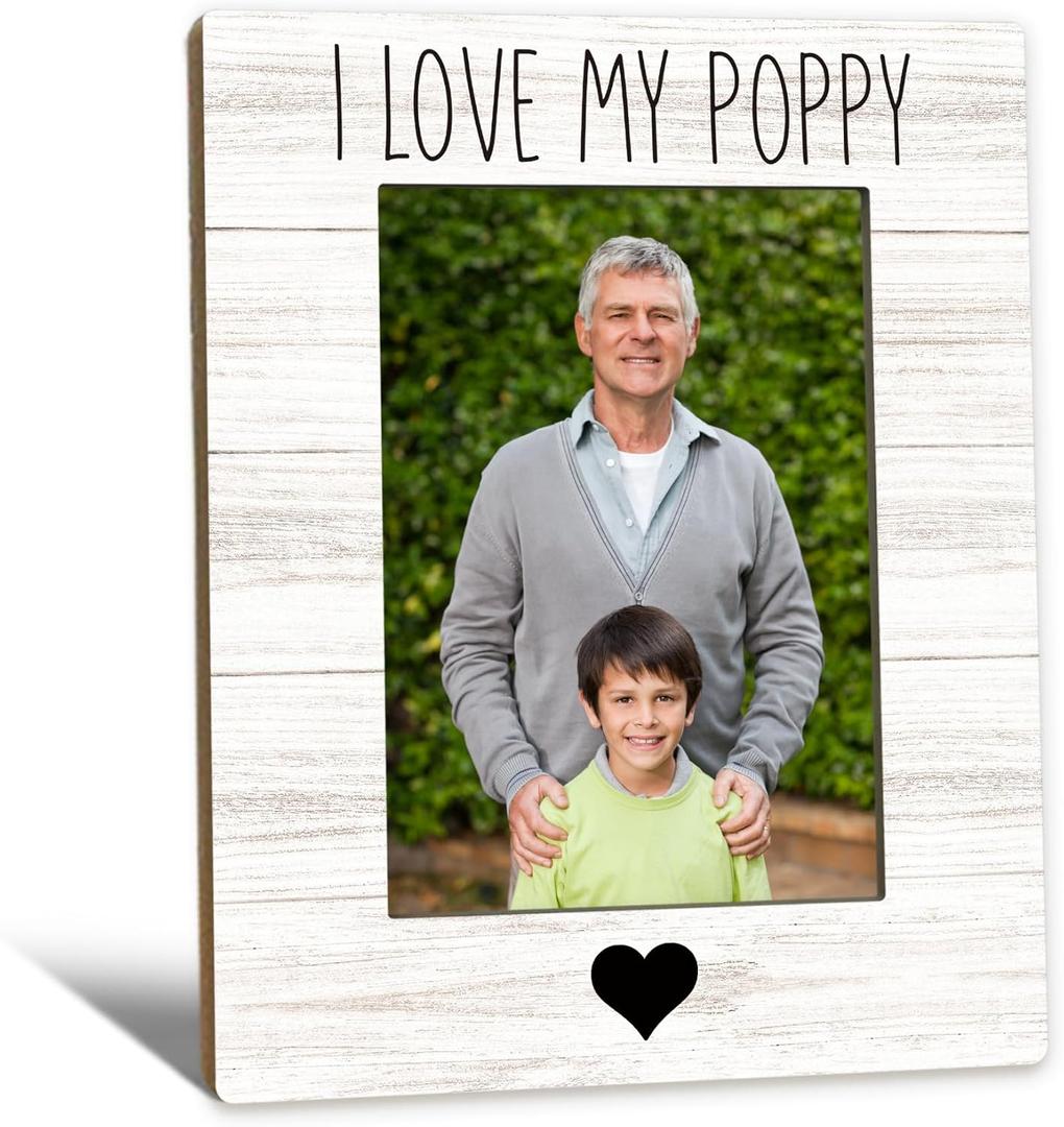 Poppy Gifts Picture Frame 5x7, Poppys Photo Frame, Christmas Fathers Day Birthday Gifts for Poppys Grandpa from Grandkids, I Love My Poppy Wooden Picture Photo Frames for Desk Home Room Decor