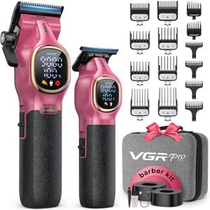 VGRPRO Professional Hair Clippers for Men, Professional Barber Clippers and Trimmer Set, Cordless Hair Clippers for Hair Cutting with Package Case, Powerful 9000 PRM Rechargable Electric (Pink)