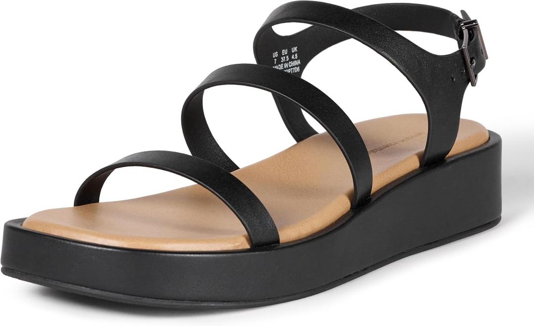 Amazon Essentials womens Strappy Flatform Sandals (9.5, Black)