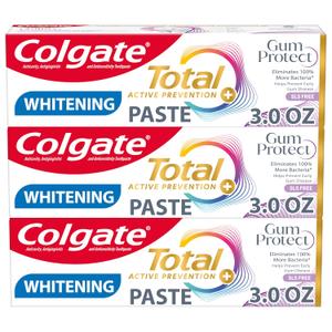 Colgate Total Active Prevention Gum Protect Whitening Toothpaste, 3 Pack, SLS Free Gingivitis Toothpaste for Bleeding Gums, Redness, Inflammation, Irritation, and Sensitivity, 3.0 oz
