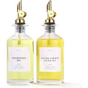 Molimoli Glass Olive Oil Cruet Set - 350ml Bottles With Weighted Pourers, Set of 4 (350ml, Set of 2, Gold)