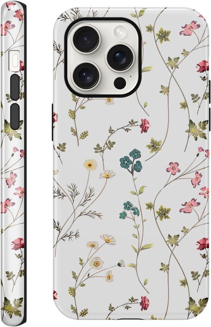 Floral Branch Case for iPhone 15 Pro Max Cute Flower Vine Pattern for iPhone 15 Pro Max Girly Trendy Slim Fit TPU Shockproof Protective Cover for Girls Women