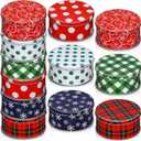 Yaomiao 12 Pack Christmas Cookie Tins with Lids for Gift Giving Small Xmas Tin Containers Round Metal Christmas Tins Empty Cookie Jar for Gift Giving Holiday Party Favors (Stylish Style)