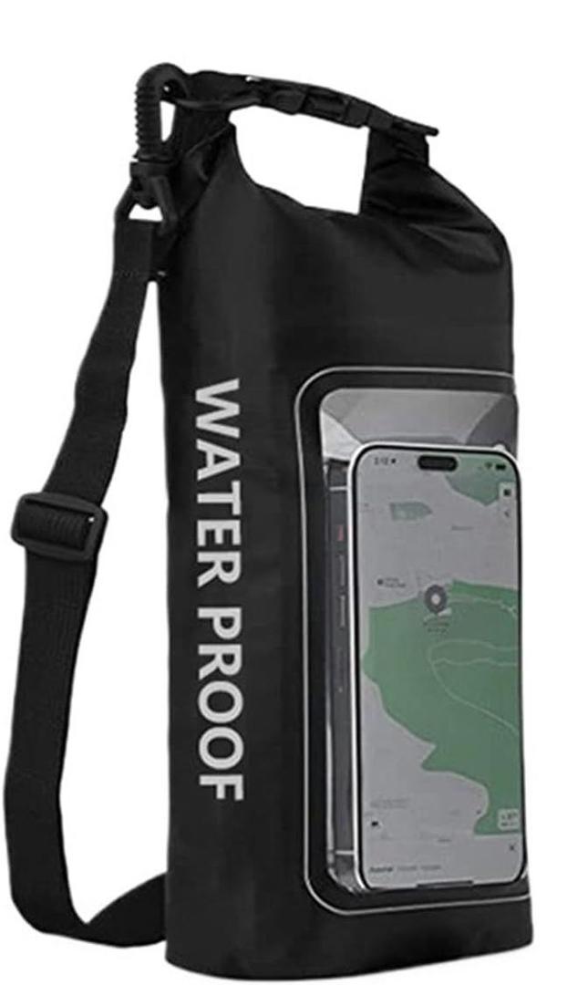 Dry Bags 2L PVC Waterproof Dry Bag with Touch Screen, Detachable Strap, for Trekking, Surfing & Boating(Black)