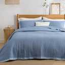 Bedsure Blue Quilts Twin Size - Twin Quilt Bedding Set Bedspread Coverlet, Lightweight Corduroy Pattern Bedspread, 2-Piece Set with 68"x86" Coverlet & 1 Pillow Sham, All-Season Soft Microfiber (04 - Blue (Striped Border))