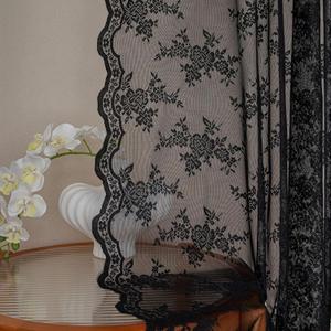 MEETSKY Black Lace Curtains 84 Inches Long 2 Panels Set, Black Sheer Gothic Curtains Vintage Floral Pattern Elegant Light Filtering Lacy Curtain Drapes for Living Room Bedroom, 50" Wide Each Panel