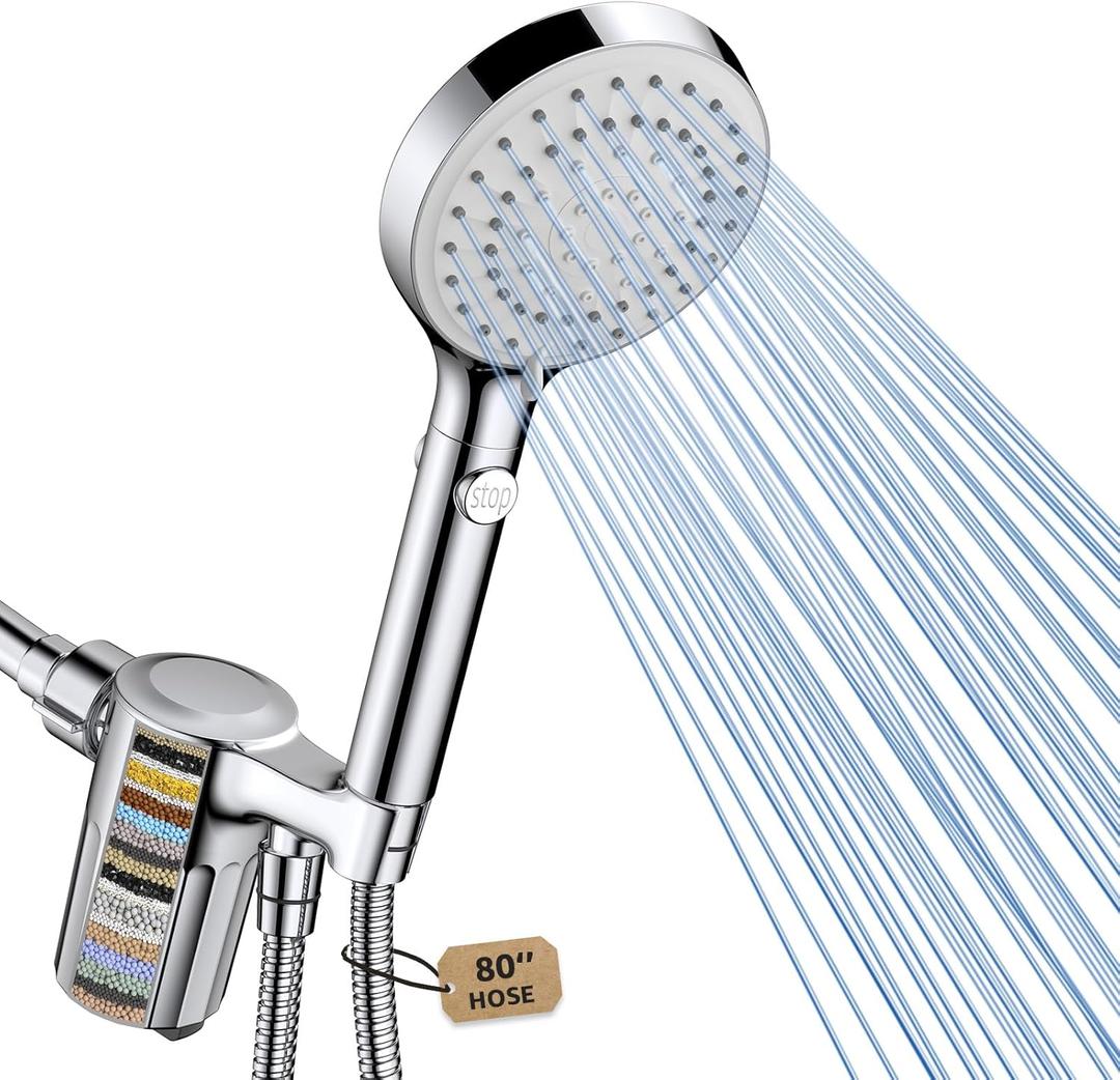 FASDUNT Shower Head with Handheld, Filtered Shower Head with 80" Extra Long Hose, 20-Stage Filter for Softening Hard Water to Improve Hair and Skin Problems (Premium Chrome)