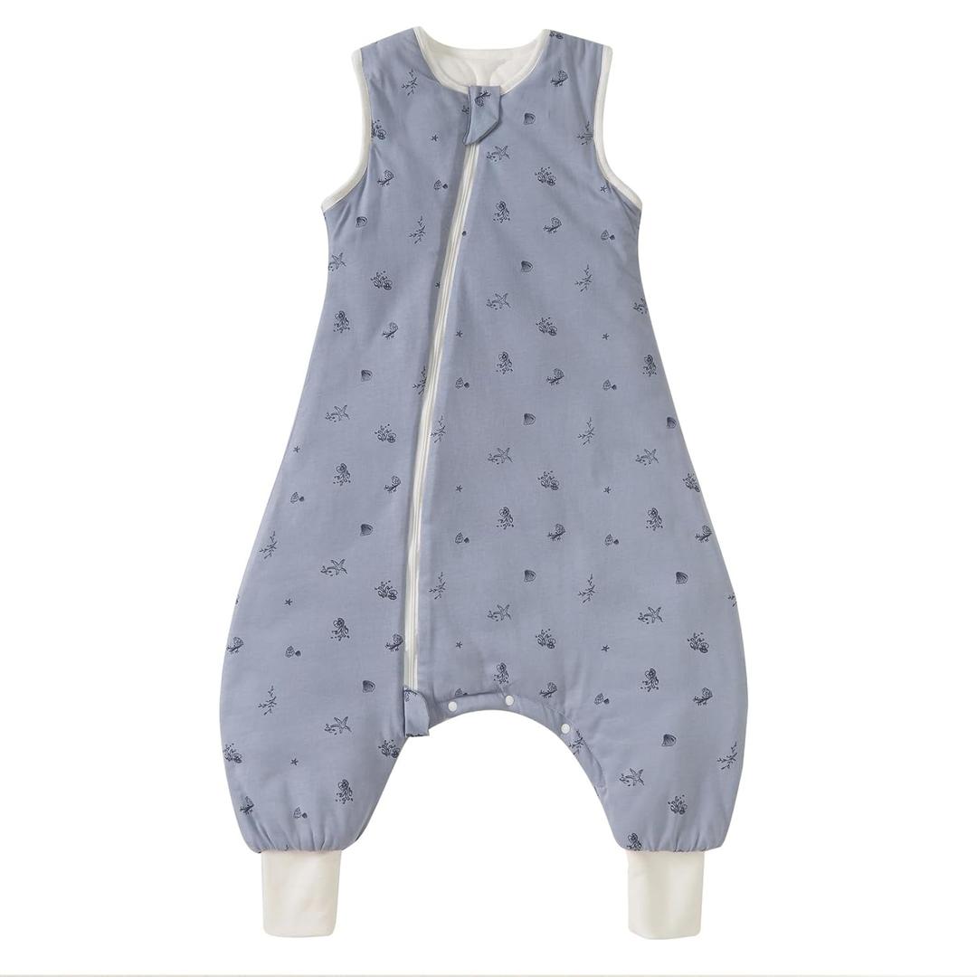 Super Soft 2.5 TOG Organic Cotton Sleep Sack with Legs, Cozy Warm Toddler Sleeping Bag with Feet for Winter Nights, Ocean, M