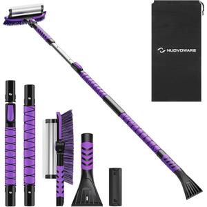 Nuovoware 60" Ice Scraper and Extendable Snow Brush for Car Windshield, 5 in 1 Adjustable Snow Removal Tools with 270 Pivoting Brush Head for Car Auto Truck SUV, Purple