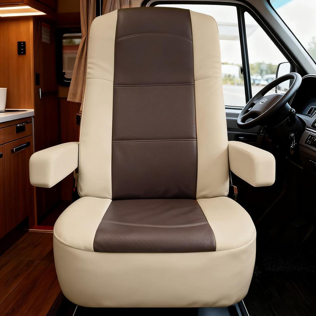 2-Pack RV Seat Covers for Captain Chairs: Faux Leather Motorhome Seat Protectors with Armrest Covers - Breathable and Waterproof - for Class A Camper Trailer Van Protects Against Dirt Spills & Wear