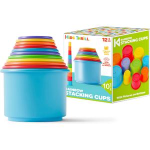 KIDSTHRILL Rainbow Colors Baby Stacking Cups for Toddlers, Tall Baby Stacking Toys Nesting Cups, Drain Holes for Bath Toys, Educational & Motor Skills Sorting & Nesting for 1 2 3 Years Old