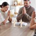 Garneck 10pcs Wooden Crosses for Crafts 6.6inch Unfinished Standing Crosses with Bases Tabletop Small Religious Crucifix Ornaments Catholic Baptism Centerpiece DIY Craft Supplies