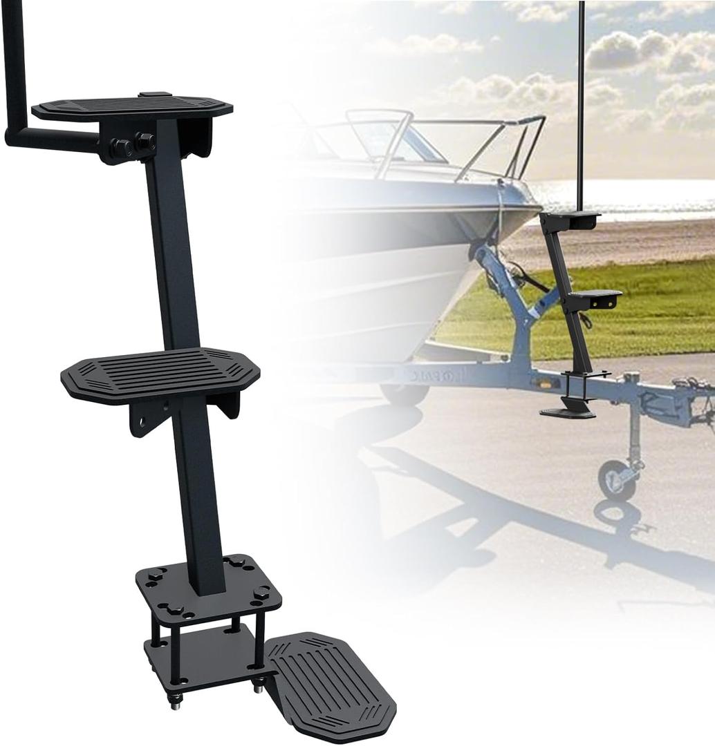 Heavy Duty Boat Trailer Steps, 500lbs Load Capacity Non-Slip Boat Ladder with Long Handrail, Universal Fit with 3 Mounting Angle Options, Anti-Rust and Anti-Corrosion for Deep V Bass Boats(3 Step)