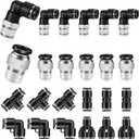 Push to Connect Fittings kits,6mm Tube OD x 1/2 Inch NPT Thread Male Elbow and Straight Pneumatic Quick Connect Air Hose Fitting kits Tube Fittings Air Fittings 24Pcs