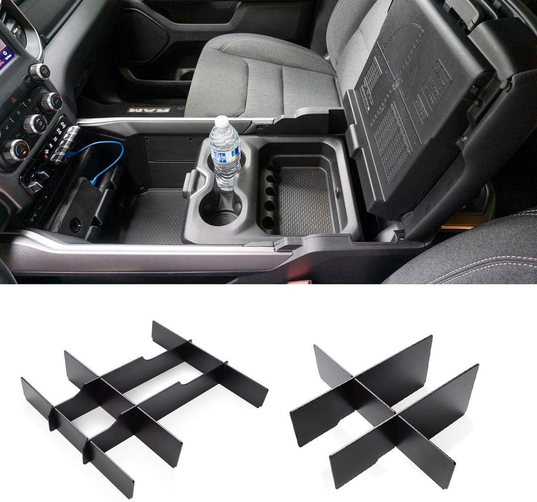 Jaronx Lower Center Console Organizer For 2019-2026 Dodge RAM 1500 and 2019-2026 RAM 2500/3500,Front Center Divider+ Rear Lower Divider (NOT for Classic, Longhorn, Limited, TRX)
