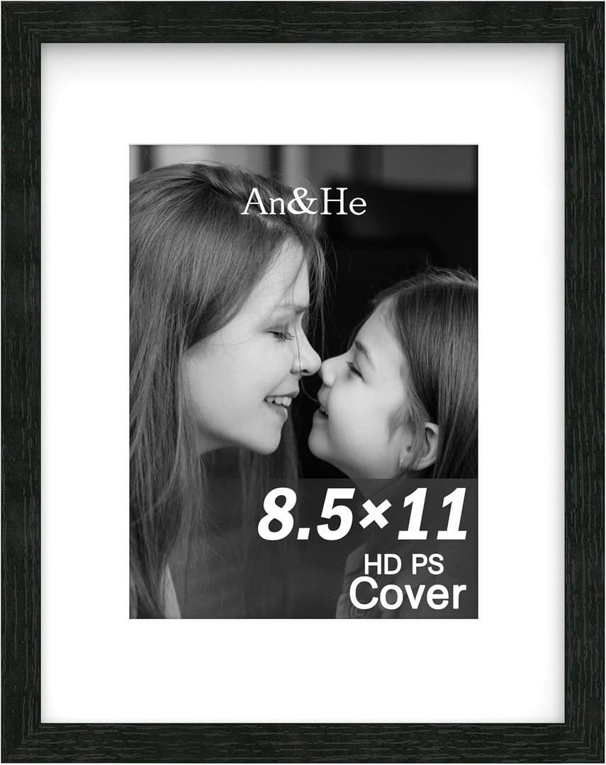 An&He 8.5x11 inch Picture Frame, Black Simple Photo Frame for Decorative Artwork, Suitable for Tabletop, Desk, Bookshelf and Wall Display, Photo Gallery Decor