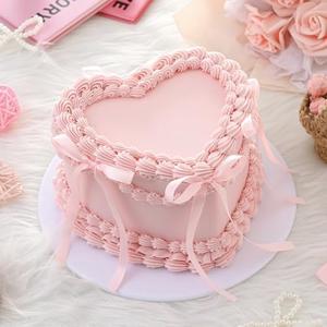 Remerry Fake Cake 6 Inch Pink Heart Reusable Birthday Prop | Artificial Cake Prop for Party Dessert Table, Wedding Photo Decor, Decorative Bow, Foam Material Reusable Display
