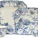 222 Fifth Adelaide 16-Piece Square Floral Dinnerware Set  Service for 4, Blue & White Porcelain Plates & Bowls, for Everyday Dining & Entertainment, Microwave & Dishwasher Safe, Chip Resistant