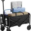 DUMOS Collapsible Wagon Cart, 67L Heavy Duty Utility Folding Wagon with Wheels 220 lbs Weight Capacity, Flexible Handle for Beach, Grocery, Camping & Garden, Black