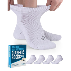 Doctor's Select Bamboo Viscose Ankle Diabetic Socks for Women & Men - 4 Pairs | Low Cut Moisture-Wicking Loose Fit Socks L