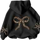 RoseSeek Girl's Bow Cheetah Leopard Hoodies Long Sleeve Pullover Tops Preppy Cute Sweatshirts Hoodies, 16Y