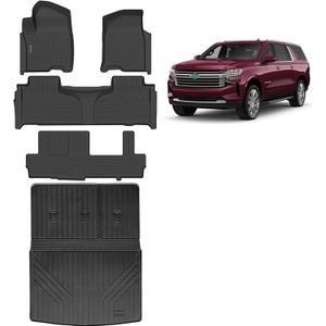 Floor Mats & Trunk Mat for 2021 2022 2023 2024 Chevrolet Chevy Suburban 8 Seats-2nd Row Bench Seat GMC Yukon XLNon Short axis Cadillac Escalade ESV Floor Liners & Cargo Liners