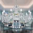 Panghuhu88 Crystal Candle Chandeliers Lighting Modern 10 Lights Pendant Ceiling Fixture Lamp for Dining Living Room Bedroom Hallway Entry Elegant Decoration (10 Bulbs) (Silver)