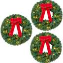 Joiedomi 19" Christmas Pre-Lit Wreath with LED Lights with Ribbon, 3 Pcs Wreaths for Front Door, Windows, Living Room, and Indoor Outdoor Christmas Decorations Window Door Wreath, Battery Operated