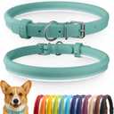CollarDirect Reflective Rolled Leather Dog Collar, Soft Padded Round Puppy Collar, Handmade Genuine Leather Collar Dog Small Large Cat Collars 13 Colors (13-16 Inch, Mint Green Smooth)