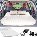 KMZ SUV Air Mattress Thickened and Double-Sided Flocking Travel Camping Bed with 2 Pillows & Electric Pump Dedicated Mobile Cushion Inflatable Bed for SUV Trunk and Rear Seat (Beige and Coffee)
