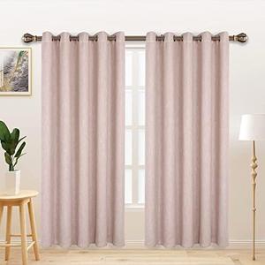 LORDTEX Linen Look Textured Blackout Curtains with Thermal Insulated Liner - Heavy Thick Grommet Window Drapes for Bedroom, 70 x 72 Inches, Blush, Set of 2 Panels