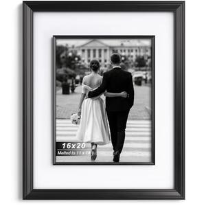 16x20 Black Picture Frame with Decorative Inner Frame, Single
Tempered Glass Cover, Matted for 11x14 Photos, Art Prints, Portrait or Landscape Wall Mount, Hanging Hardware Included