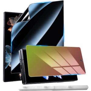 for Samsung Galaxy Z Fold 6 Privacy Screen Protector, Gradient Color Anti Blue Light Tempered Glass Front Saver + Black Big Inner TPU Anti Spy Film + Easy Install Frame, 0 Bubble Anti Scratch