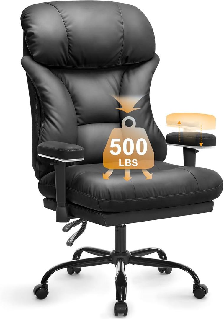 Office Chair,Executive Chair,Ergonomic Big and Tall Chairs 500lbs,Home Office Desk Chairs with Tilt Lock,Comfortable Chair with Adjustable Padded Armrests (Black)