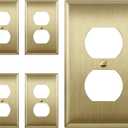 ENERLITES Duplex Receptacle Metal Wall Plate, Outlet Cover, Corrosion Resistant, Size 1-Gang 4.50" x 2.76", Stainless Steel 201, 7721-BB-5PCS, Brushed Brass, Gold, 5 Pack