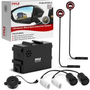 Pyle Ultrasonic Blind Spot Detection System, BSD Change Lane Safer, BSA BSM Blind Spot Monitoring Assistant Car Driving Security with Reverse Parking System, LED Buzzer Monitor, 5 Meter Range