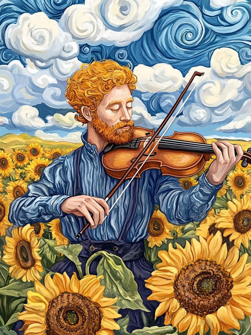 Pavemlo 5D Diamond Art Kits for Adults Violin Man, Full Drill Diamond Art Sunflowers Pictures Paint with Diamonds, DIY Cross Stitch Jewel Art Rhinestone Craft for Home Wall Decor 12x16 Inch