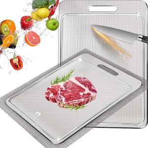 100% Pure Titanium Cutting Board with Groove, Scratch Resistant Chopping Board with Non-slip Pad for Kitchen, Titanium Cutting Boards for Vegetables and Meat, Dishwasher safe 12 * 18 IN