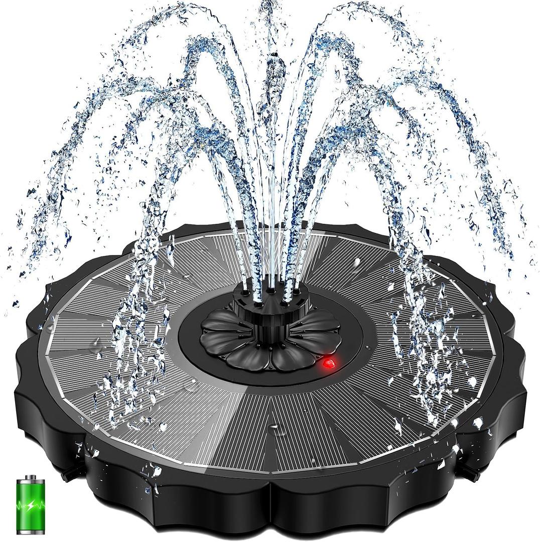 Yzert Solar Fountain with 2000mAh Battery & Innovative Indicator Works in Cloudy Day, 3.5W 2026 Glass Solar Water Fountain Pump Flower Shape with 7 Nozzles for Bird Baths, Pools, Outdoors (Black)