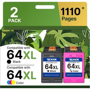 64XL Ink Cartridges Black/Color Combo Pack Replacement for HP Ink 64 for HP 64 Ink 64XL Work with HP Envy Photo 7855 7858 7155 7120 6252 6255 6258 7164 7864 Tango Tango X Printer (1 Black, 1 Color)