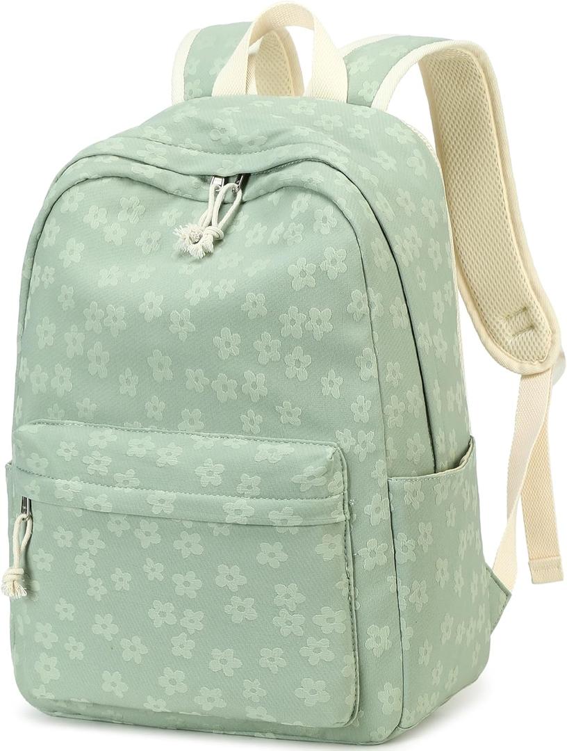 LEDAOU School Backpack for Teen Girls Elementary Middle School Bookbag Kids Backpacks Women Laptop Backpack Travel Daypack (Little Flower Green)